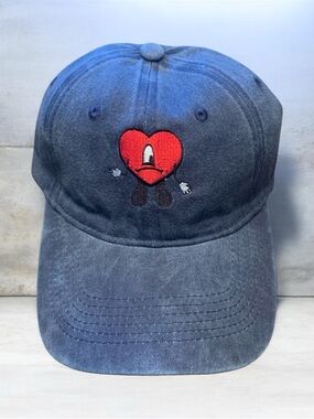 Bad Bunny Un Verano Sin Ti Sad Heart Hat Blue Acid Wash Dad Cap OS